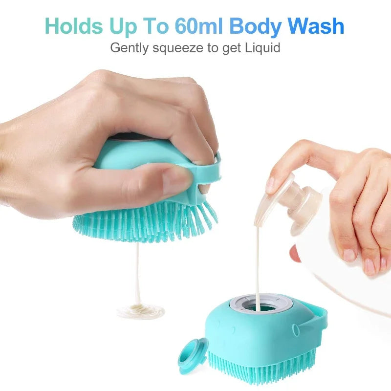 Pet Dog Shampoo Brush & Massage Comb | Soft Silicone Grooming Scrubber for Dogs & Cats