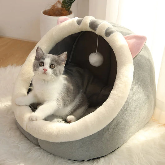 Luxury Cozy Cave Pet Bed – Ultra-Plush Anti-Anxiety Covered Cat & Small Dog Bed