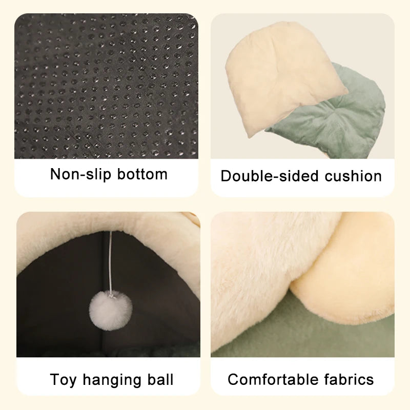 Luxury Cozy Cave Pet Bed – Ultra-Plush Anti-Anxiety Covered Cat & Small Dog Bed
