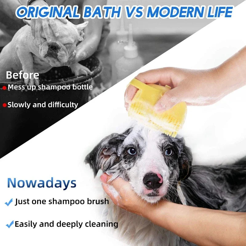 Pet Dog Shampoo Brush & Massage Comb | Soft Silicone Grooming Scrubber for Dogs & Cats