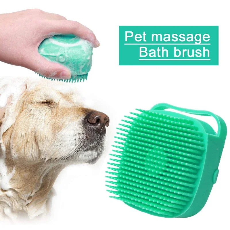 Pet Dog Shampoo Brush & Massage Comb | Soft Silicone Grooming Scrubber for Dogs & Cats