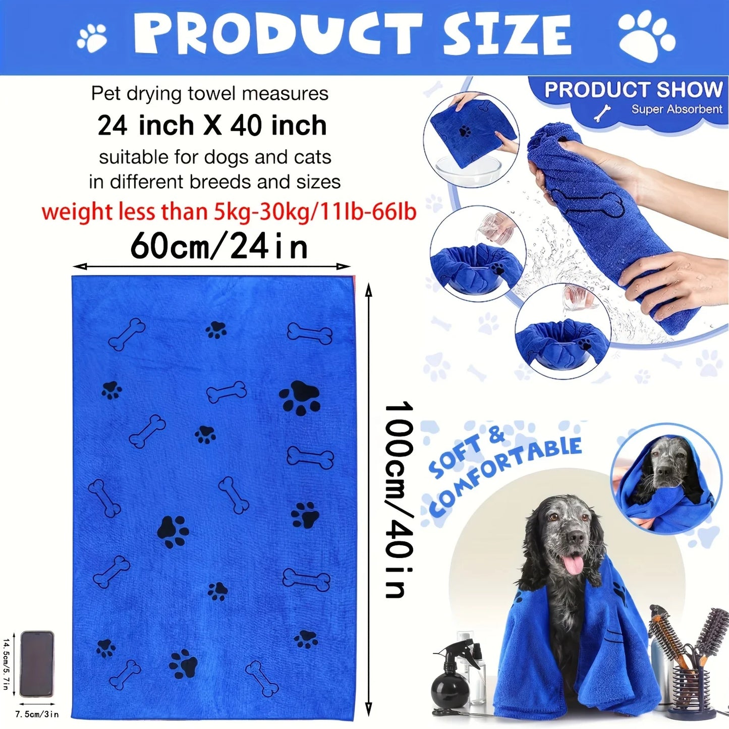 Ultra-Absorbent Microfiber Pet Towel – Quick-Drying Bath & Car Drying Cloth