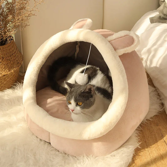 Luxury Cozy Cave Pet Bed – Ultra-Plush Anti-Anxiety Covered Cat & Small Dog Bed