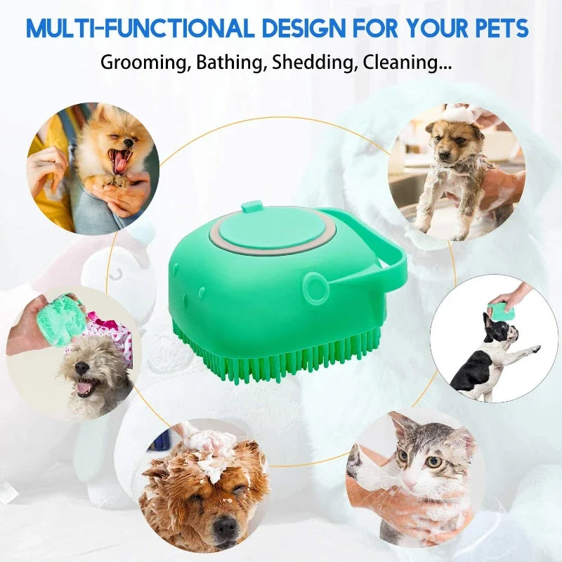 Pet Dog Shampoo Brush & Massage Comb | Soft Silicone Grooming Scrubber for Dogs & Cats